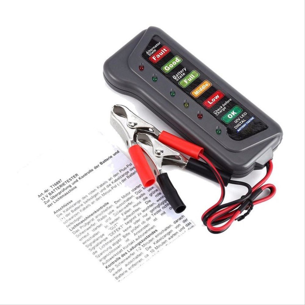 Alat Test Battery Aki dan Dinamo Dengan 6LED Indicator Display 12V Mobil dan Motor