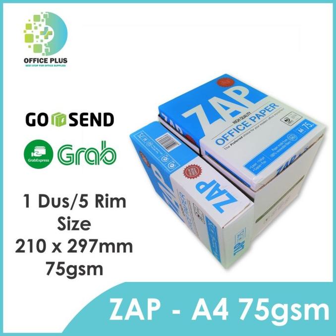 

Kertas A4 HVS 75 gram - ZAP (1 Dus/5 Rim) KERTAS HVS
