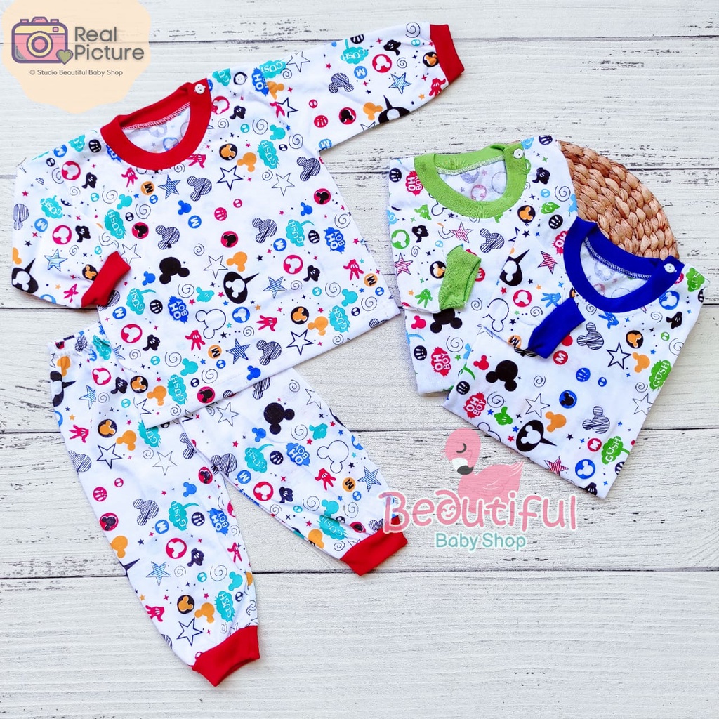 Setelan Baju Bayi Panjang Motif Mickey / Setelan Piyama Bayi / Baju Bayi Panjang Merk Viori