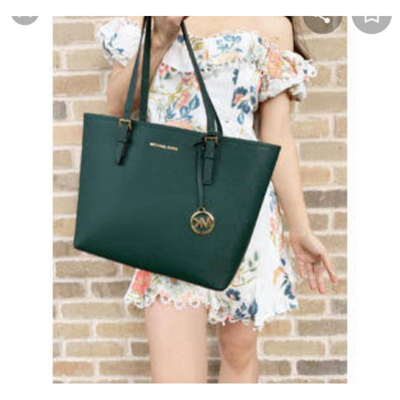 MK JET SET TRAVEL MEDIUM CARRYALL TOTE RACING GRENN