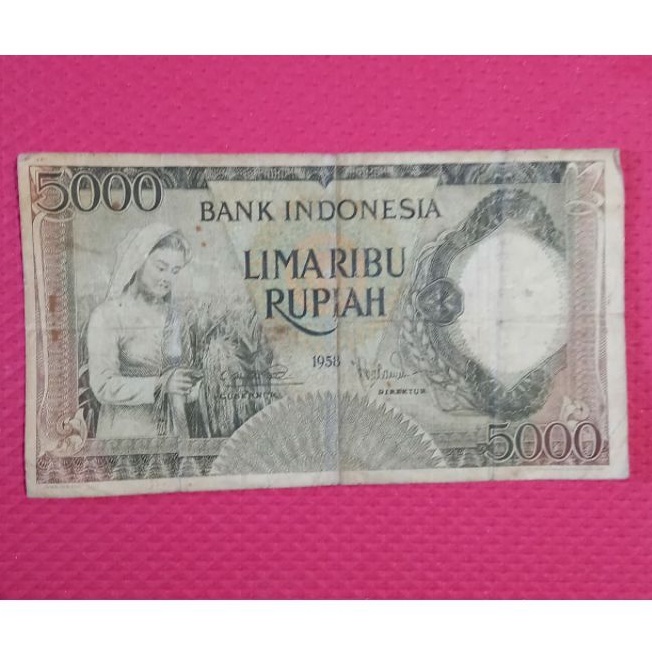 Uang Kertas Kuno 5.000 Rupiah Tahun 1958