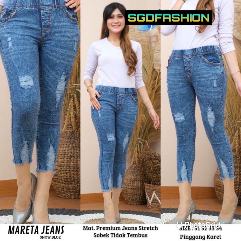 NEW PRODUK MARETA JEANS SNOW PINGGANG FULL KARET