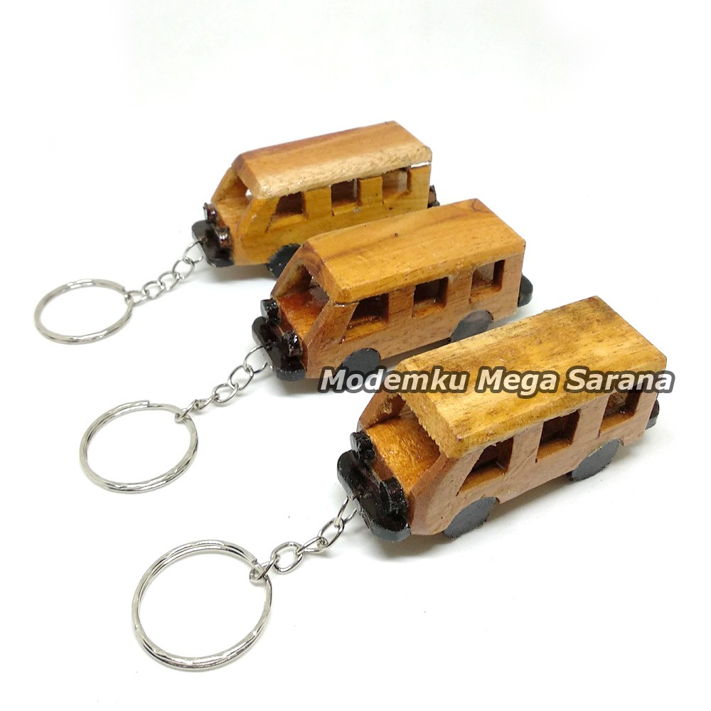 Souvenir Gantungan Kunci Kendaraan Bus Kayu - Isi 10pcs