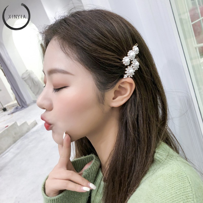 Jepit Rambut Hairclip Model Barrette Dengan Mutiara Gaya Korea Untuk Wanita Hairpin