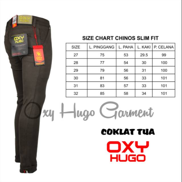  CELANA  CHINO  SLIM FIT PANJANG OXY HUGO WARNA COKLAT  TUA 