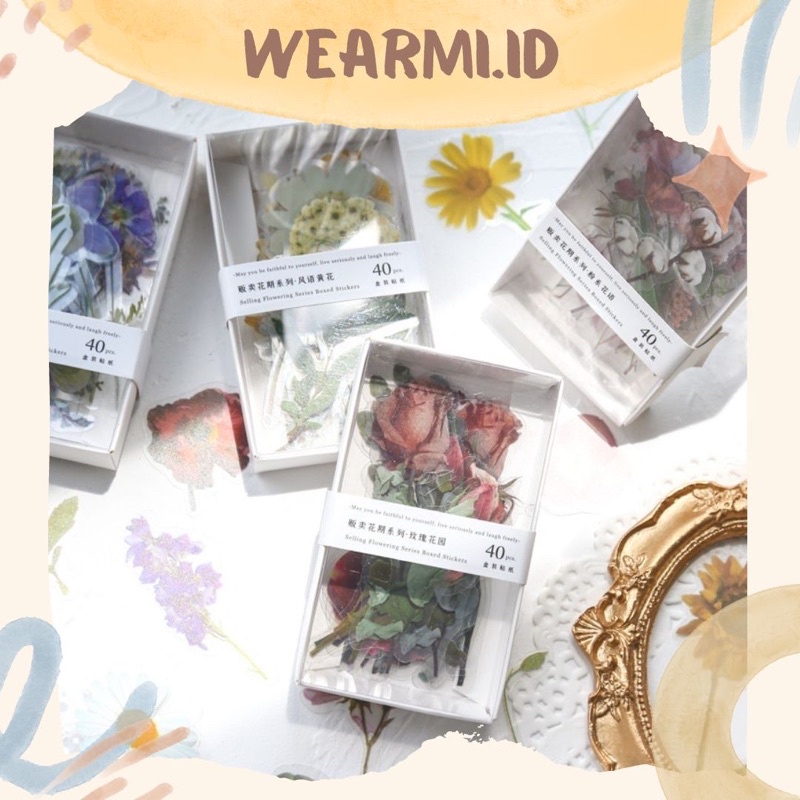 

40 pcs Sticker Pack Box Packaging Bunga Flower Leaf Cute 20 Pattern Scrapbook Bujo Jurnal DIY Wearmi