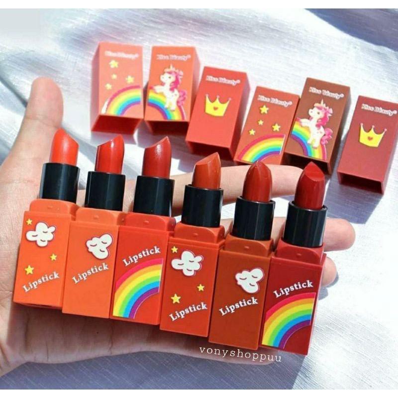 (CYBER) COD TERMURAH KISS BEAUTY  LIPSTICK PUTAR UNICORN 6warna