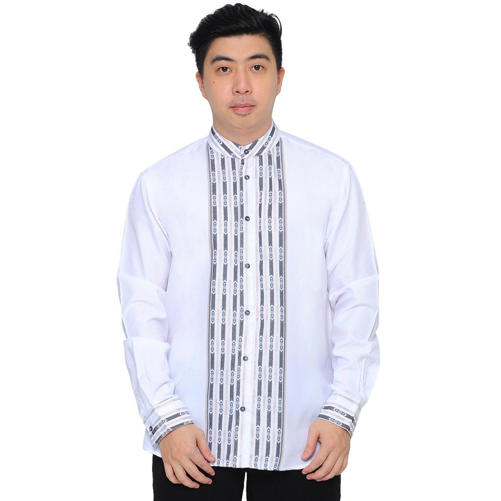 MANNERS Kemeja Koko Pria Lengan Panjang Warna Putih List Premium