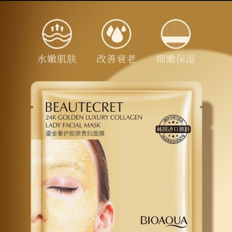 [COD] Bioaqua 24K Golden Luxury Collagen Face Mask 28g Membantu Memperbaiki Keadaan Kulit Area Sekitar Mata