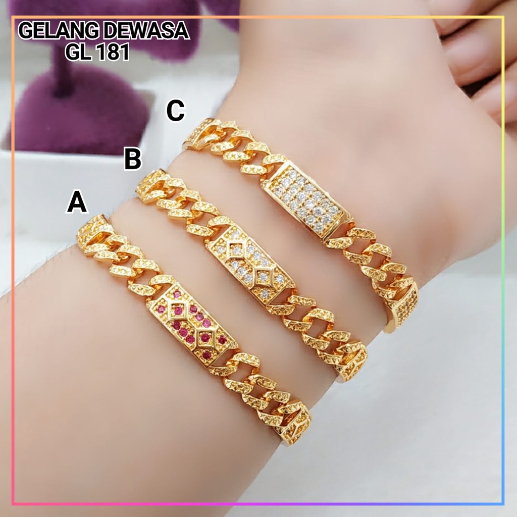 Gelang xuping gelang dewasa rantai sisik naga kombi permata pink permata zirkon perhiasan lapis emas gold GL 181