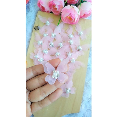 Aplikasi Kupu-kupu solder 3d Organza/Kebaya/Headband/Brukat ukuran 4cm