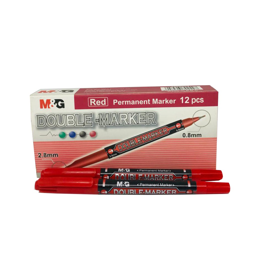 

M&G Spidol Double Side Permanent Marker Red 0.8mm/2.8mm