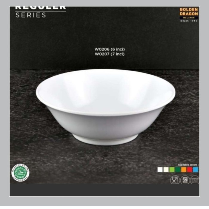 Mangkok Putih Warna Melamin Premium Golden Dragon 7"  Food Grade Tahan Panas Anti Pecah Mangkok Saji