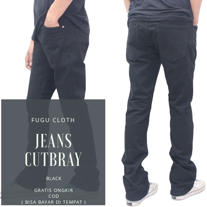 Celana Jeans Panjang Pria Cutbray Hitam Pekat Solid Denim 