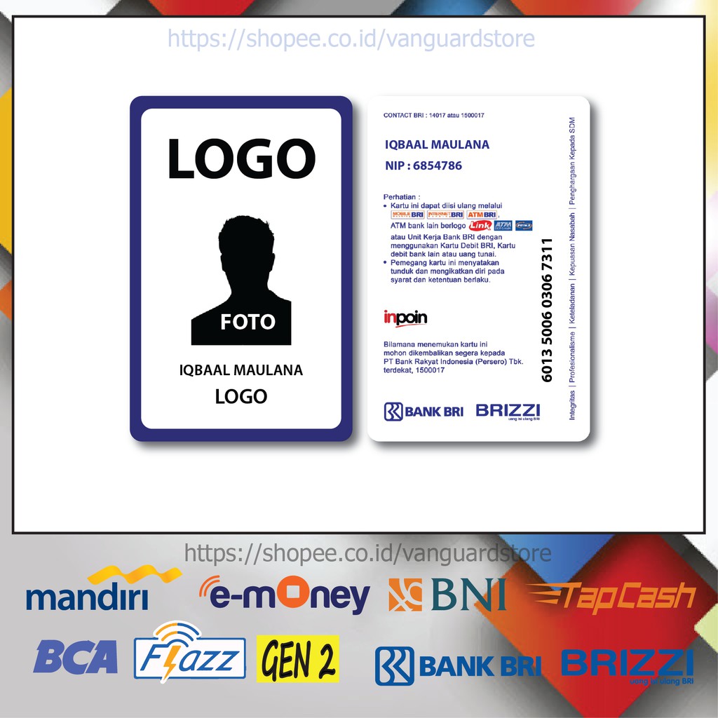 KARTU E MONEY E TOLL ID CARD LIS BIRU BRI 2 EMONEY MANDIRI FLAZZ BCA BNI TAPCASH BRIZZI BRI-2 SISI