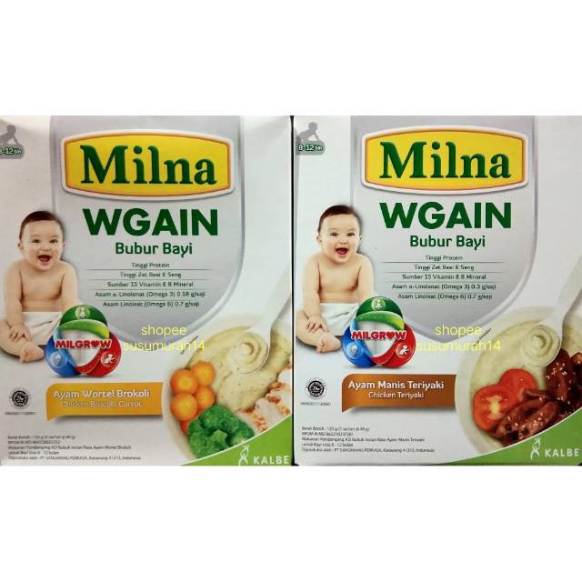 Milna Wgain Bubur Bayi 8+ - 120g (Tersedia varian Rasa)