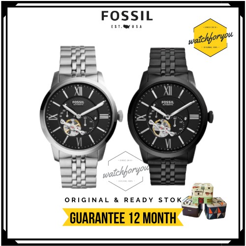 Jam Tangan Fossil Otomatis Pria ME3062 Automatic Vintage Black Steel 44mm + Tin Box Original ME 3062