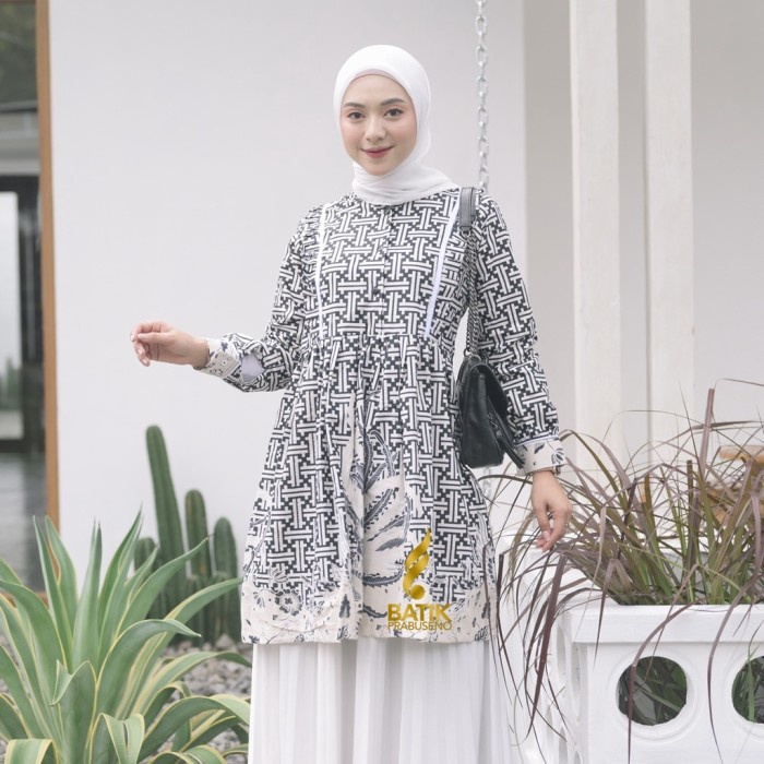Batik Prabuseno Motif WATI Tunik Atasan Baju Batik Wanita Lengan Panjang Modern  Original  Premium P