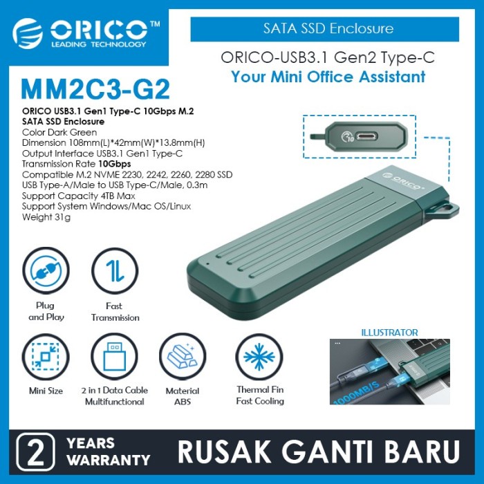 ORICO USB3.1 Gen2 Type-C 10Gbps M.2 NVMe SSD Enclosure - MM2C3-G2