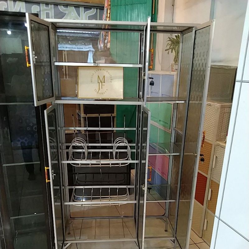 Rak Piring Dapur, Rak piring kaca Aluminium/Almini 5 Pintu