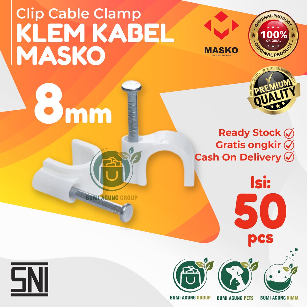 KLEM KABEL CLIB KABEL 4 / 5/ 6/ 7/ 8/ 9/ 10/ 12 MM klem paku beton MASKO isi 50 piece 4mm 5mm 6mm 7mm 9mm 10mm 12mm isi 50 piece