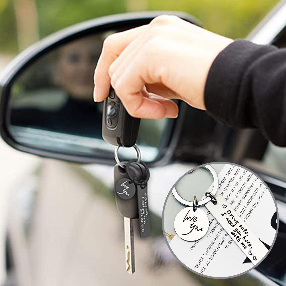 Chookyy Drive Safe Keychain Gift Round Metal I Need You Here With Me/Gantungan Kunci Besi Bulat