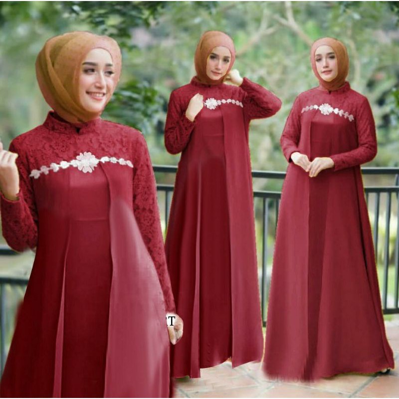 PCS MAXY ROSILIA CT BAHAN MOSCREPE KOMBI BRUKAT PAKAIAN GAMIS DRESS MAXI 2 UKURAN ALLSIZE DAN JUMBO