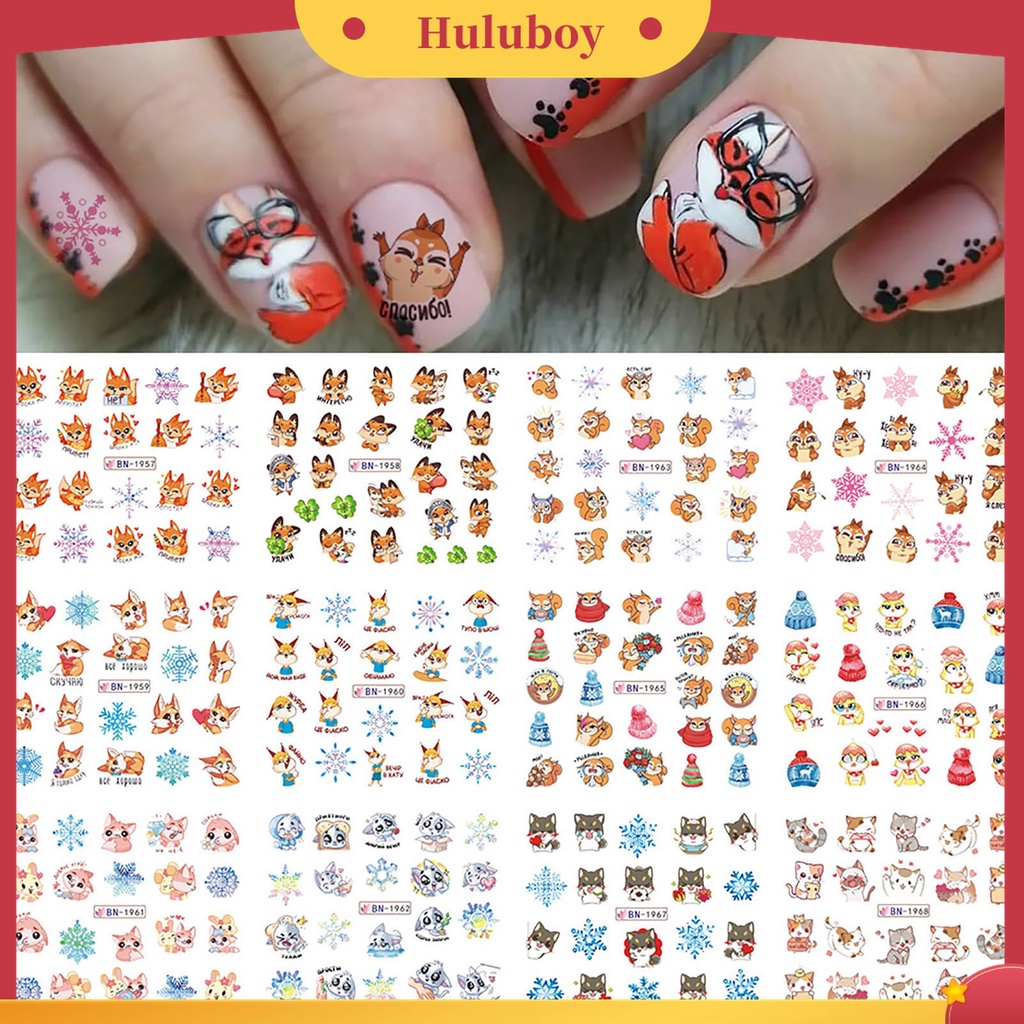 Huluboy Huluboy♡ Stiker Kuku 3D Motif Snowflake Natal Warna-Warni Untuk Manicure