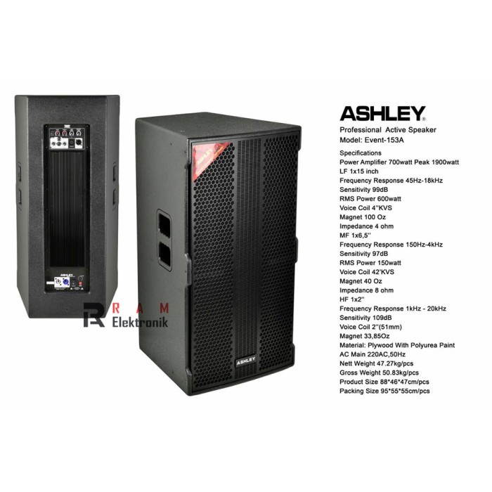 Speaker Aktif Active ASHLEY 15 Inch Original Baru 1900 Watt Bagus