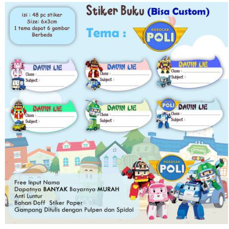 

katalog08- 48pcs stiker nama anak kelas pelajaran karakter lucu sticker laser printing