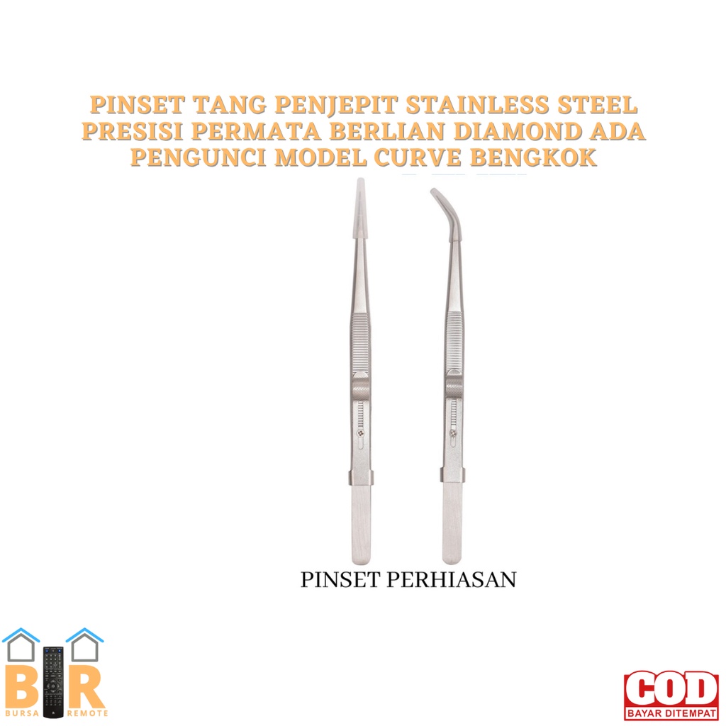 Penjepit Steinless Steel Pinset tang Presisi Permata BERLIAN DIAMOND ADA PENGUNCI MODEL CURVE /lurus