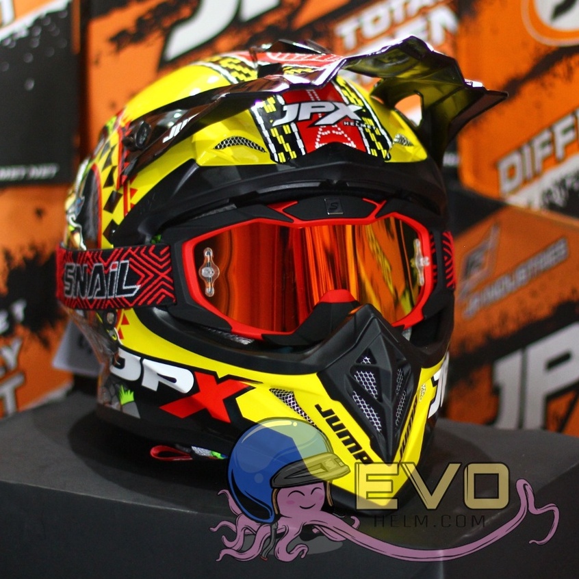 HELM JPX CROSS_FOX1 SERI X32 - YELLOW LEMON GLOSS + GOOGLE SNAIL (ONGKIR 2 KG) HELM JPX TERBARU