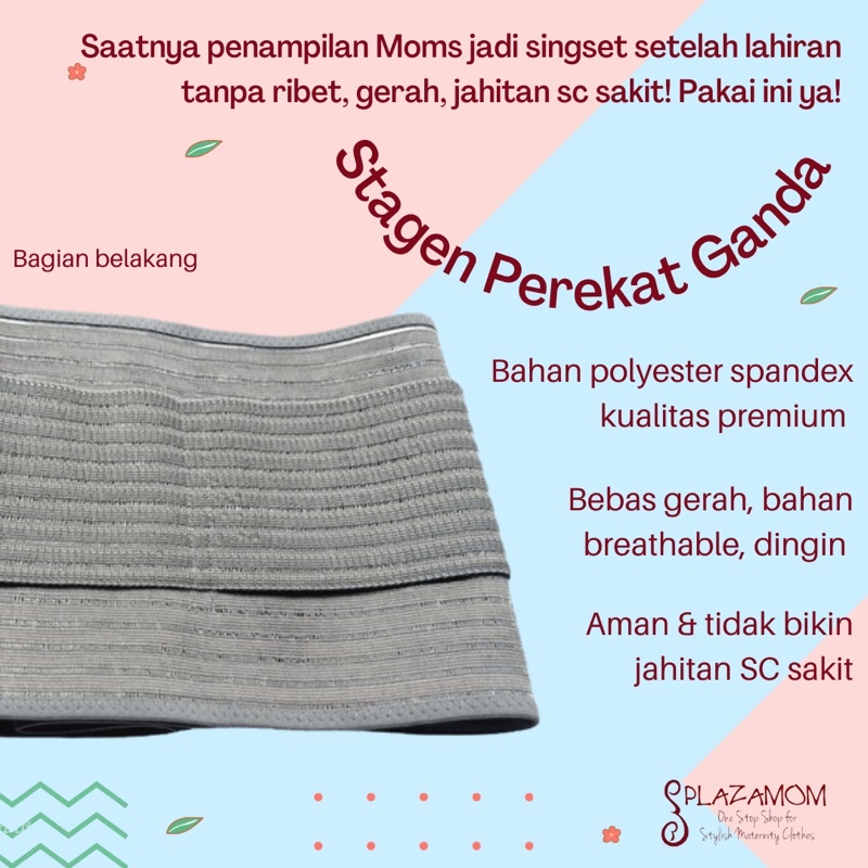 Stagen korset lahiran melahirkan nifas corset perut model perekat ganda bahan katun bambu bamboo kualitas premium aman buat SC jahitan caesar sesar tidak sakit nyaman anti gatal dingin menyerap keringat praktis dipakai buat penampilan singset