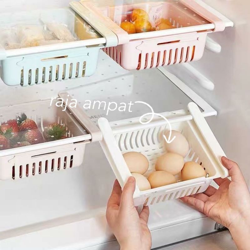 RAK KULKAS MULTIFUNGSI SLIDING STORAGE BOX RAK PENYIMPANAN KULKAS