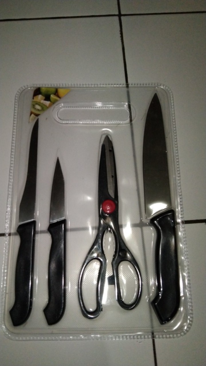 Termurah Pisau Talenan Pisau 5 Set Serbaguna Gunting Pisau Roti Pisau Daging Pisau Sayuran