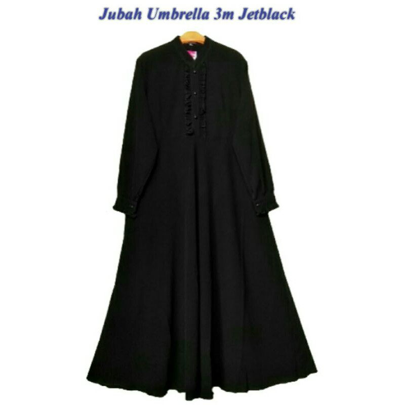 Jubah Akhwat model Umbrella 3m Jetblack dan woolpeach