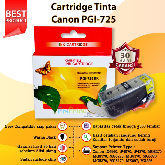 Cartridge Tinta Canon PGI 725 Black CLI 726 Color PGBK CLI-726 Printer iX6560 iP4870 MG5170 MX886