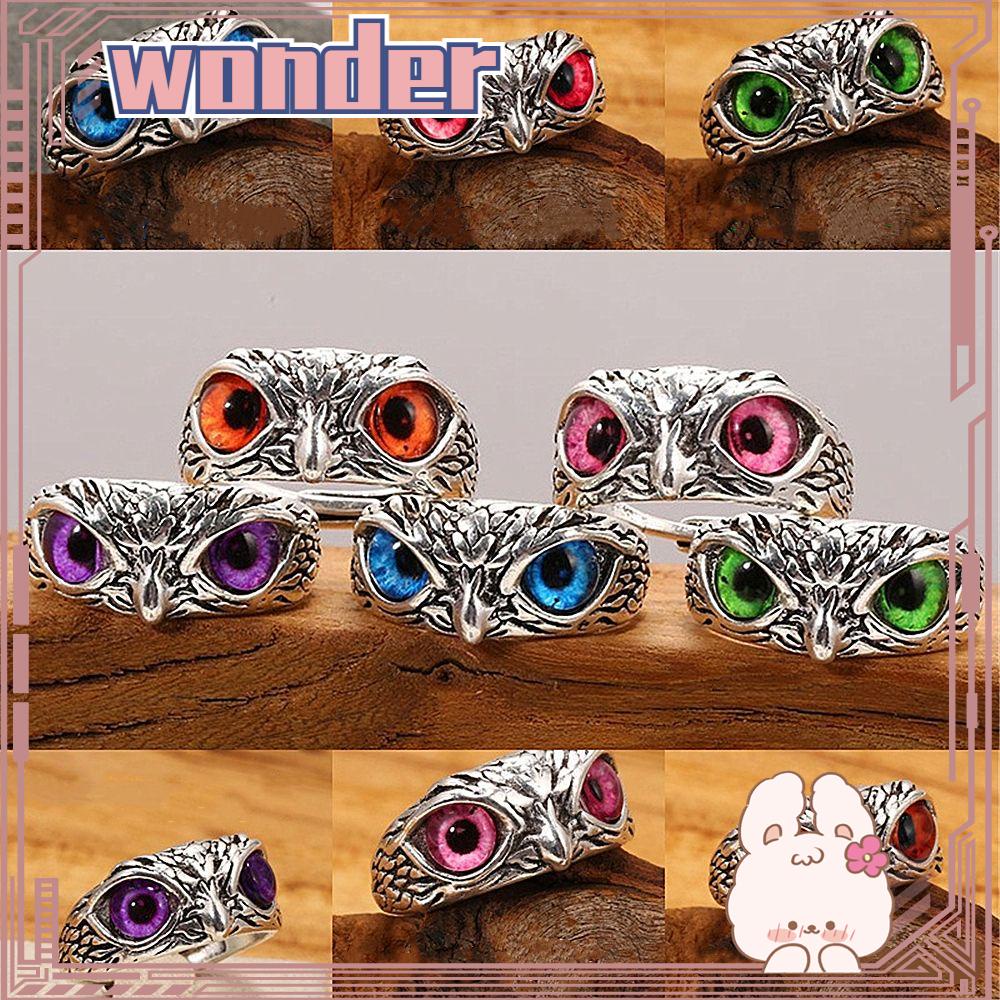 Cincin Model Terbuka Dapat Disesuaikan Desain Hewan Mata Setan Burung Hantu Warna-Warni Gaya Retro Vintage Untuk Hadiah Hari Ibu