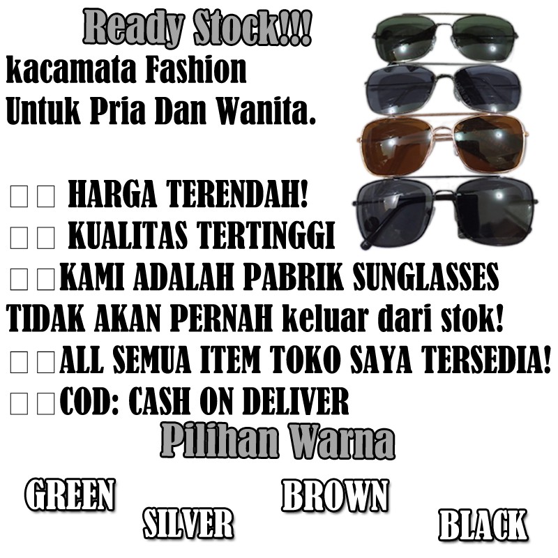 COD Kacamata Hitam Kotak Fashion Pria Wanita Model Retro Classic Sunglases Kacamata Gaya Black Lens