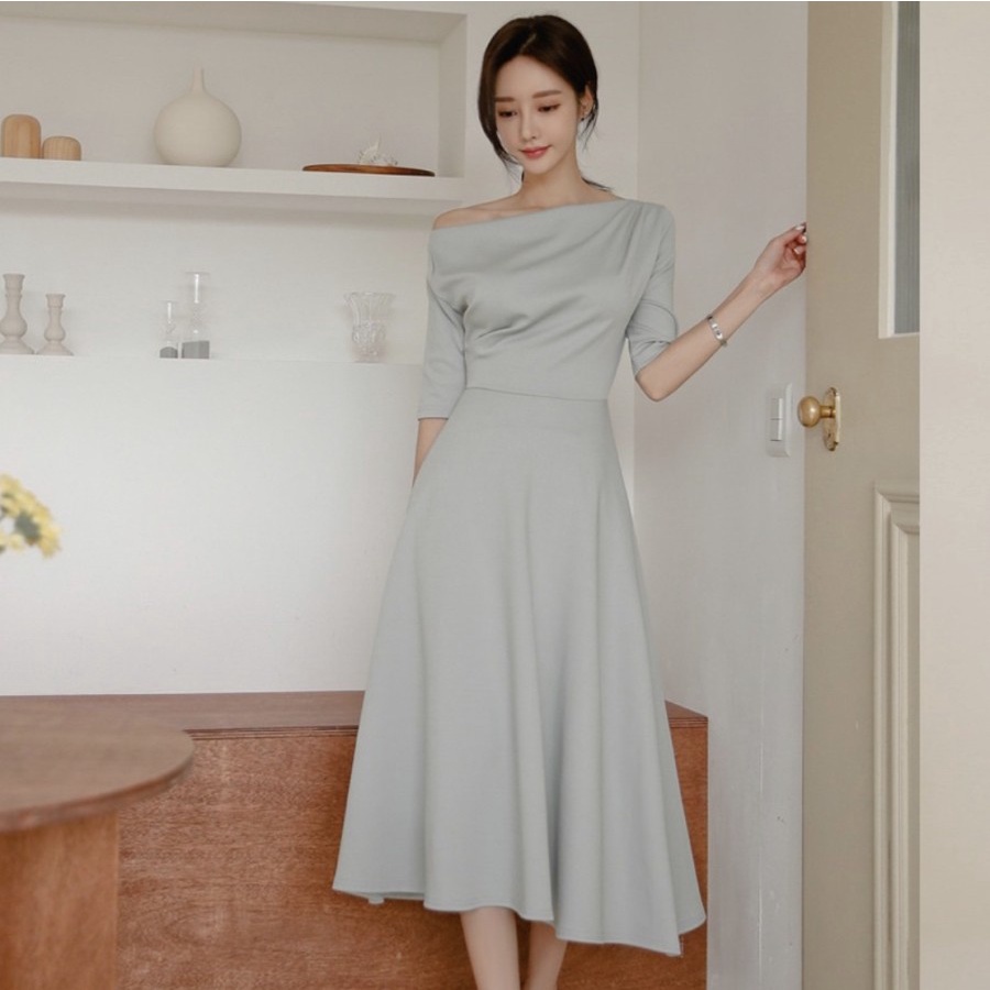 CASUAL PARTY SABRINA POLYESTER MIDI DRESS KOREAN STYLE NEW COLLECTION