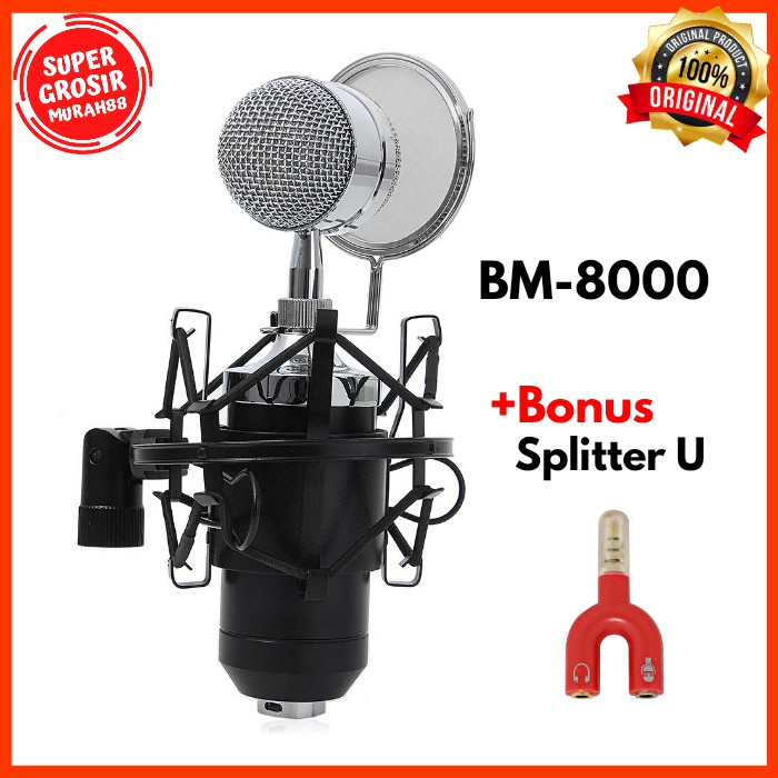 Mic BM 8000 Bm8000 Microphone Condenser dengan Shock Proof Mount BM-8000 ORIGINAL