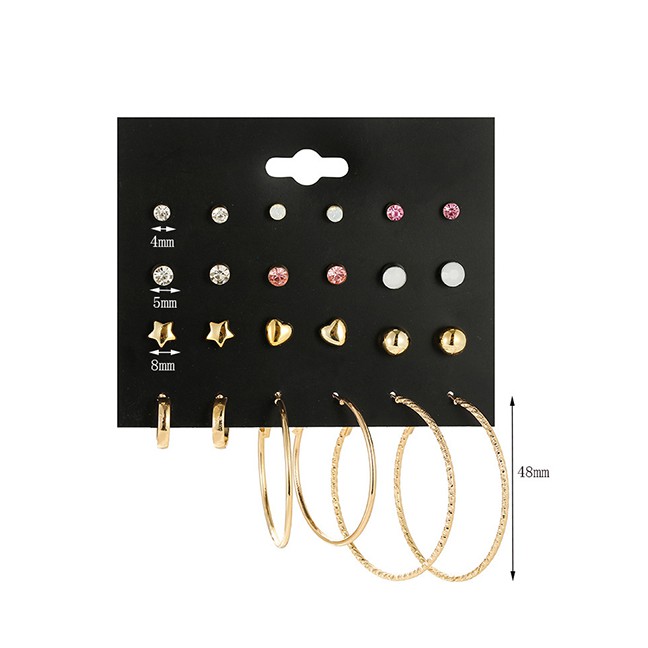 LRC Anting Set Fashion Gold Five-pointed Star Gold-plated Love Earrings 12 Pairs D57198