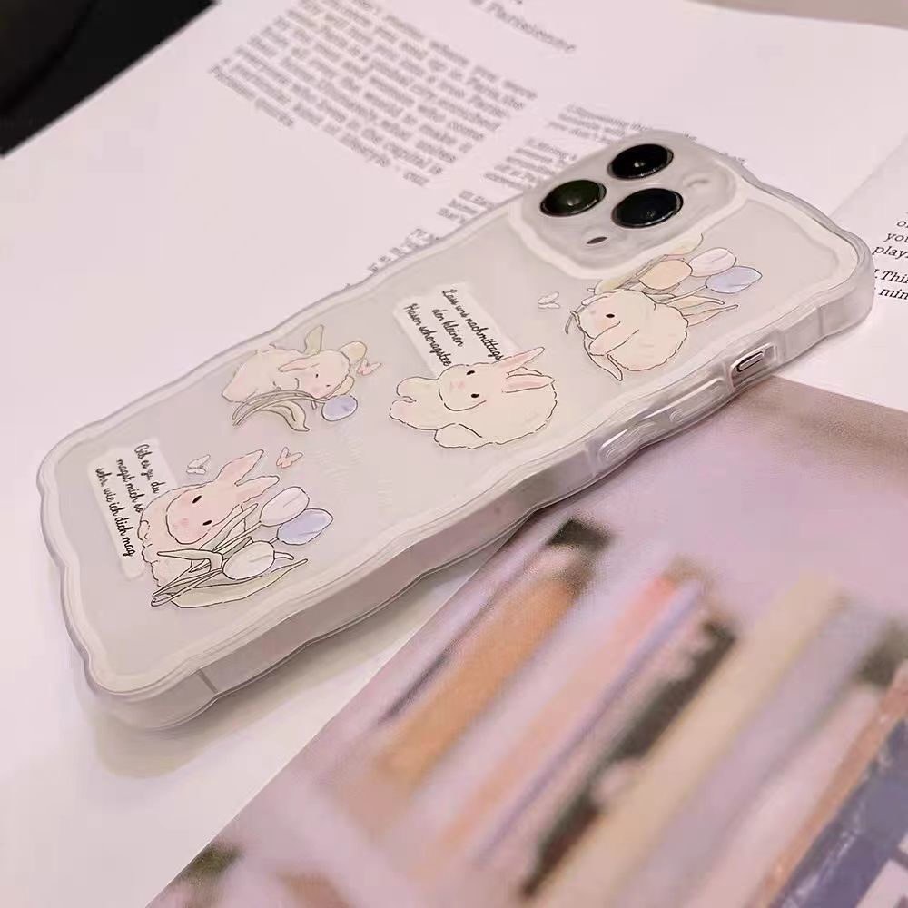 Soft Case Silikon TPU Transparan Motif Kelinci Untuk iPhone 13 12 Mini 11 Pro X XR XS Max SE 2020 6 6S 7 8 Plus