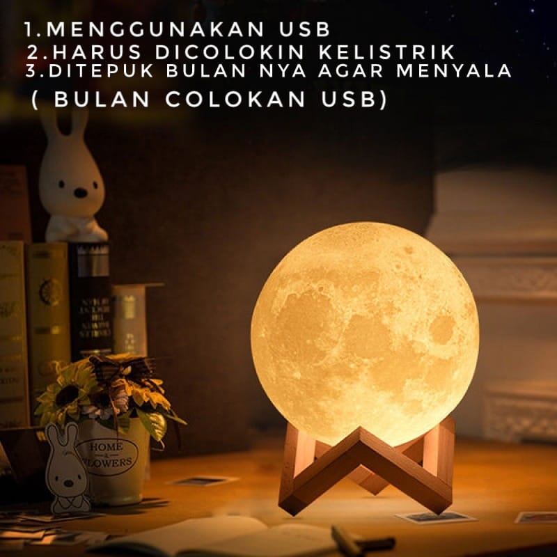 Lampu Tidur 3D Bulan Warna Dekorasi Hiasan Rumah / Lampu Bola Moon light Pajangan Rumah Dan cafe