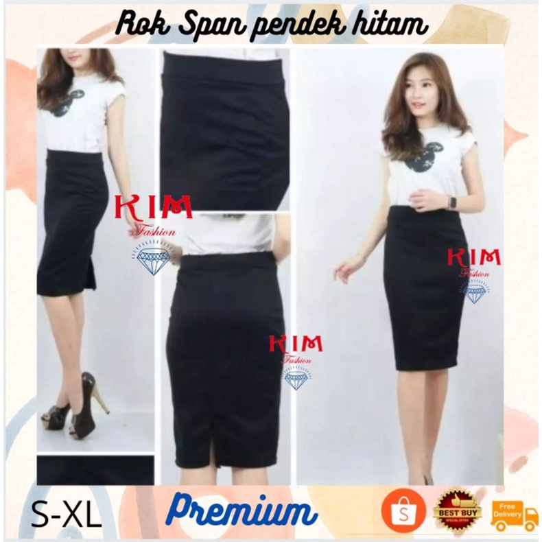 Kimfashion209 - Rok span hitam kerja 7/8 /Rok Span Midi skirt jumbo Hitam wanita size S-4L