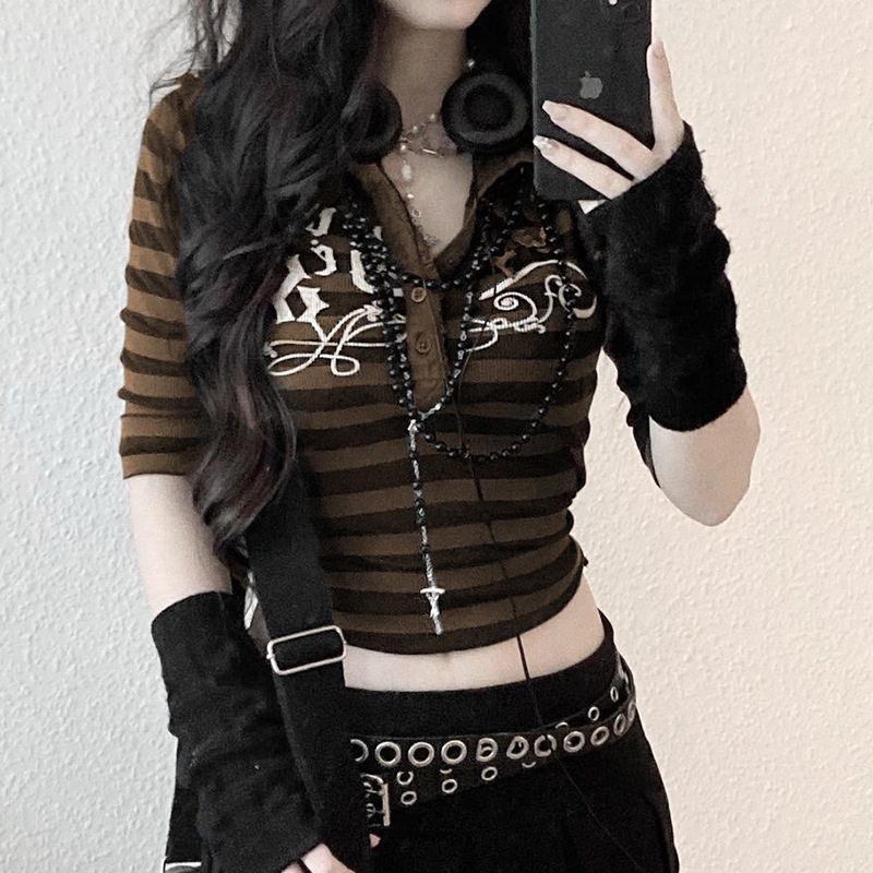 #Sisjuly# Eropa dan Amerika Top Wanita Pakaiany2k Fashion Merek Hot Gadis Memakai Top CetakTT-shirt Slim-Fit L