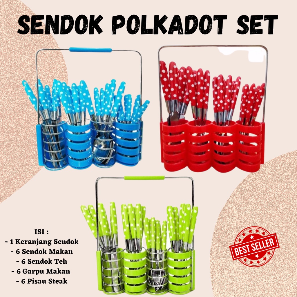 DISKON!! [GRATIS PACKING BUBBLE] SENDOK POLKADOT SET MOTIF CANTIK LUCU ISI 24 PCS