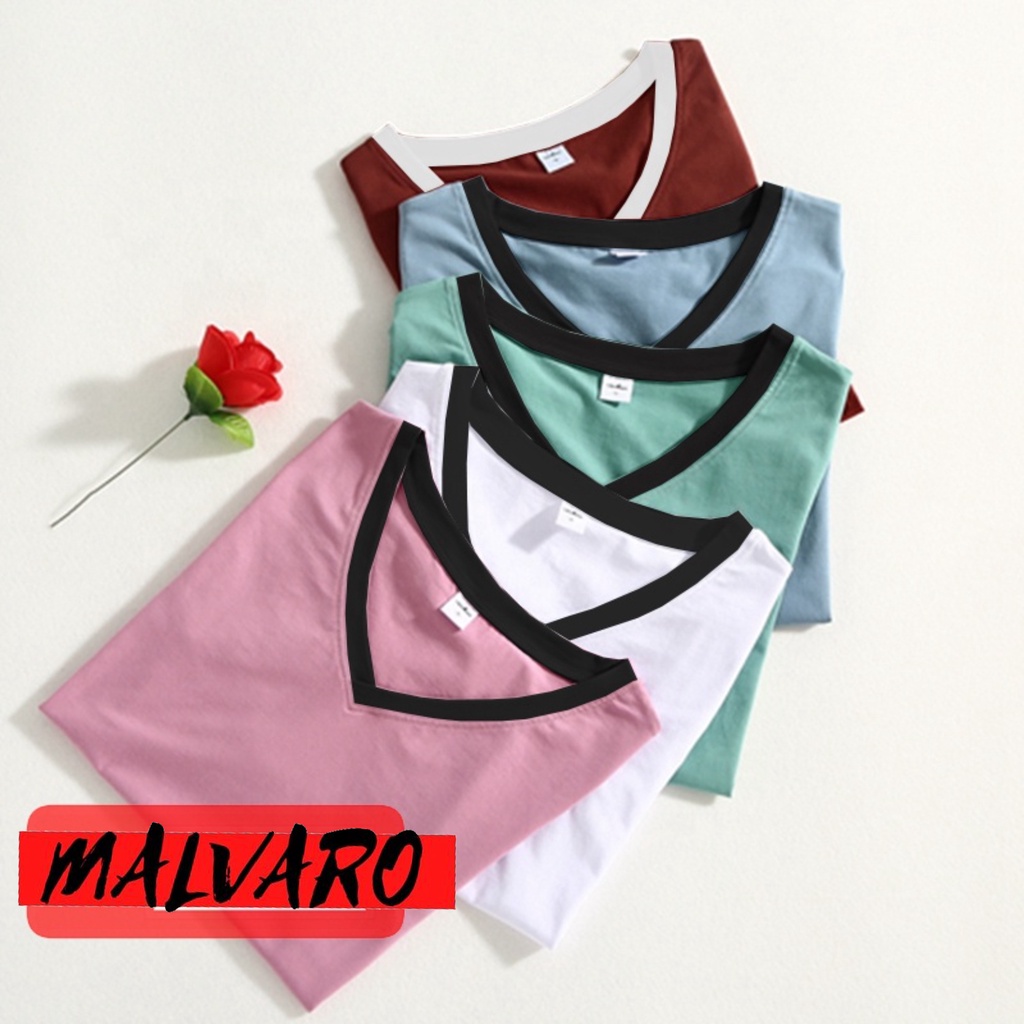 MALVARO-Kaos Ringer Tee V-neck / Kaos Wanita / Pakaian Wanita / Tshirt Wanita