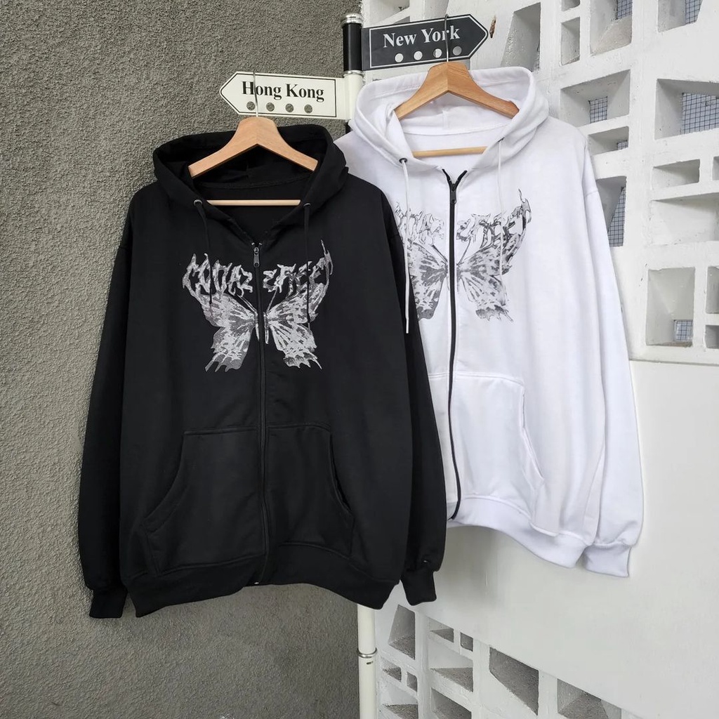 BUTTERFLY 2XL Hoodie Zipper Oversize Pria Wanita Jacket Casual Kece OOTD Terkini Ala Korean