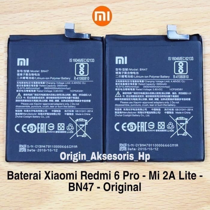 Baterai / Battery / Batre Xiaomi Redmi 6 Pro BN47 / BN-47 / BN 47 Mi 2A Lite Original 100% bn47